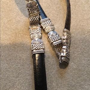 Brown/Black leather weave belt with silver buckle